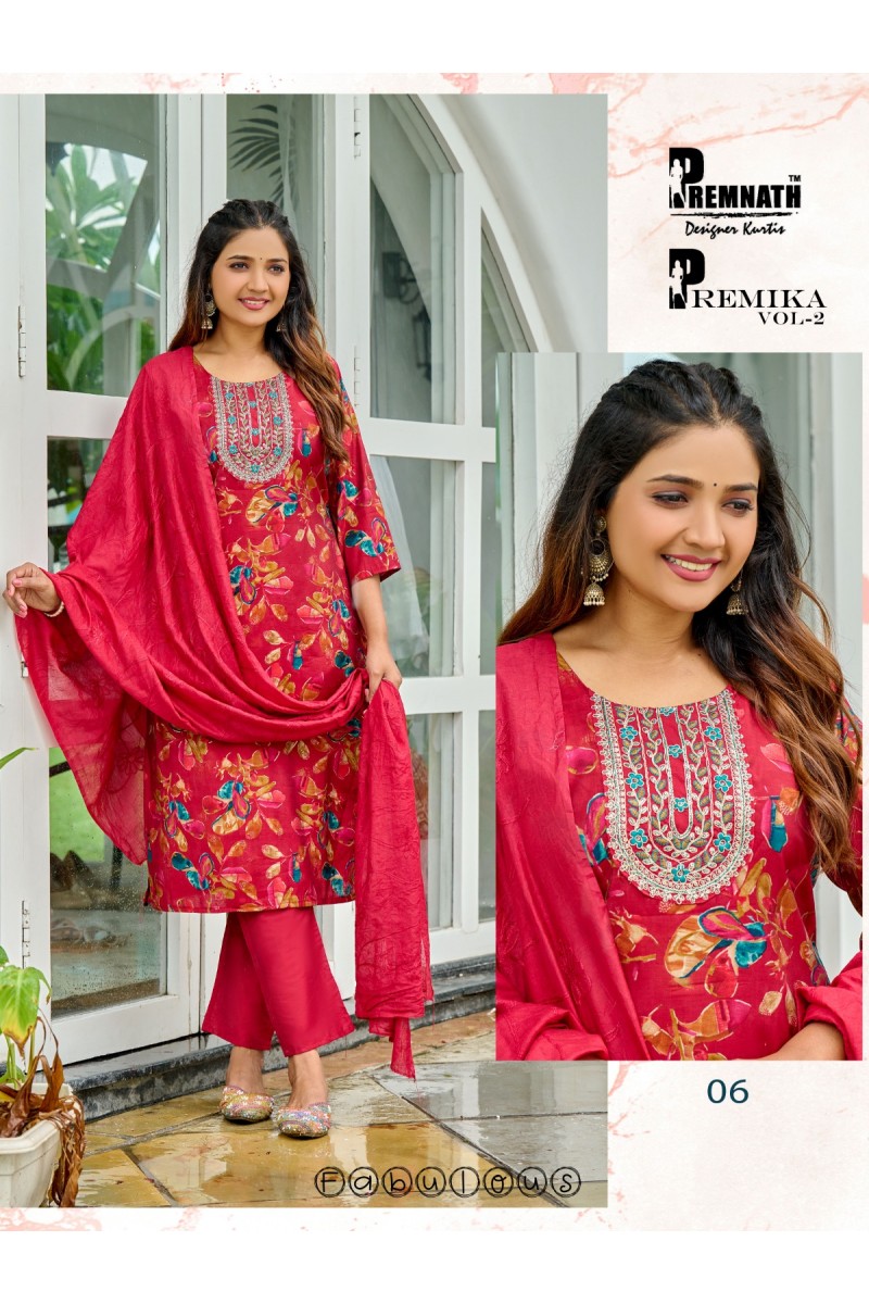 Premnath Premika Vol-2 Wholesale Straight Cut Kurti With Pant And Dupatta