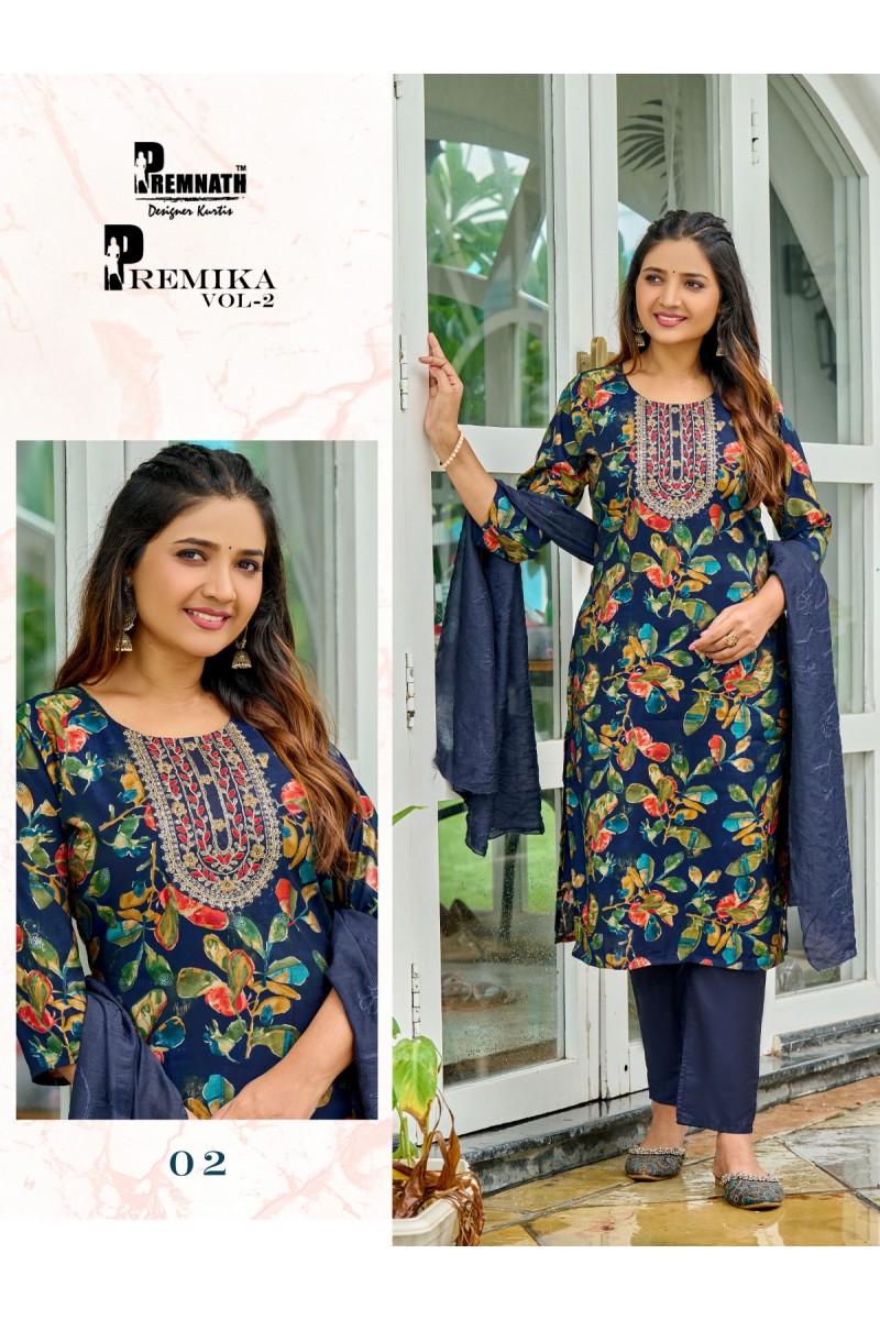 Premnath Premika Vol-2 Wholesale Straight Cut Kurti With Pant And Dupatta