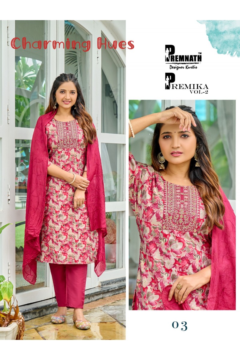 Premnath Premika Vol-2 Wholesale Straight Cut Kurti With Pant And Dupatta