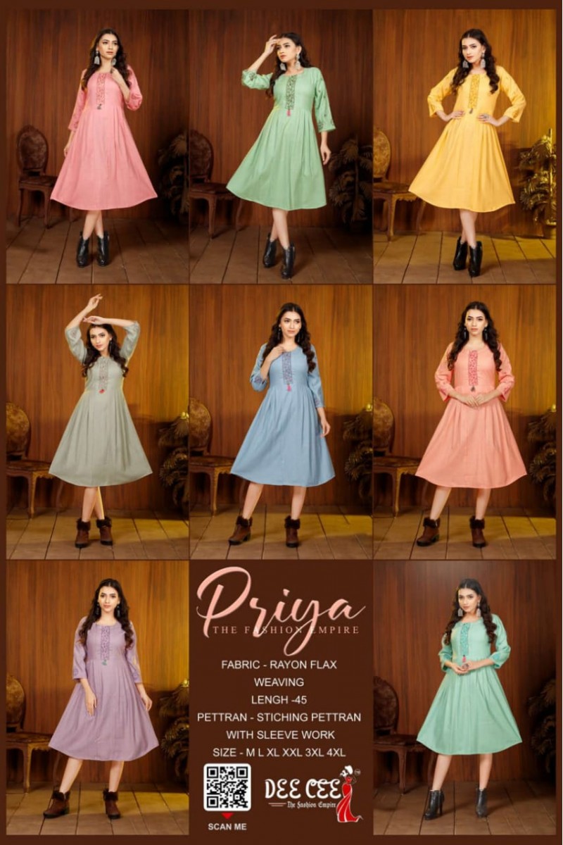 Dee Cee Priya Formal Wear Wholesale Rayon Kurtis Catalogue Set