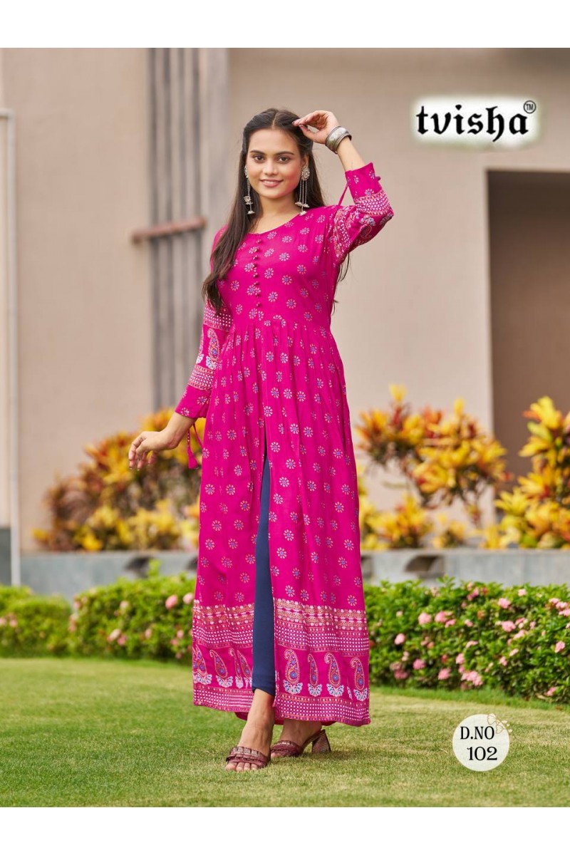 Tvisha Pushpa 5.0-4 Size Set Heavy Rayon Gown Style Kurtis Collection
