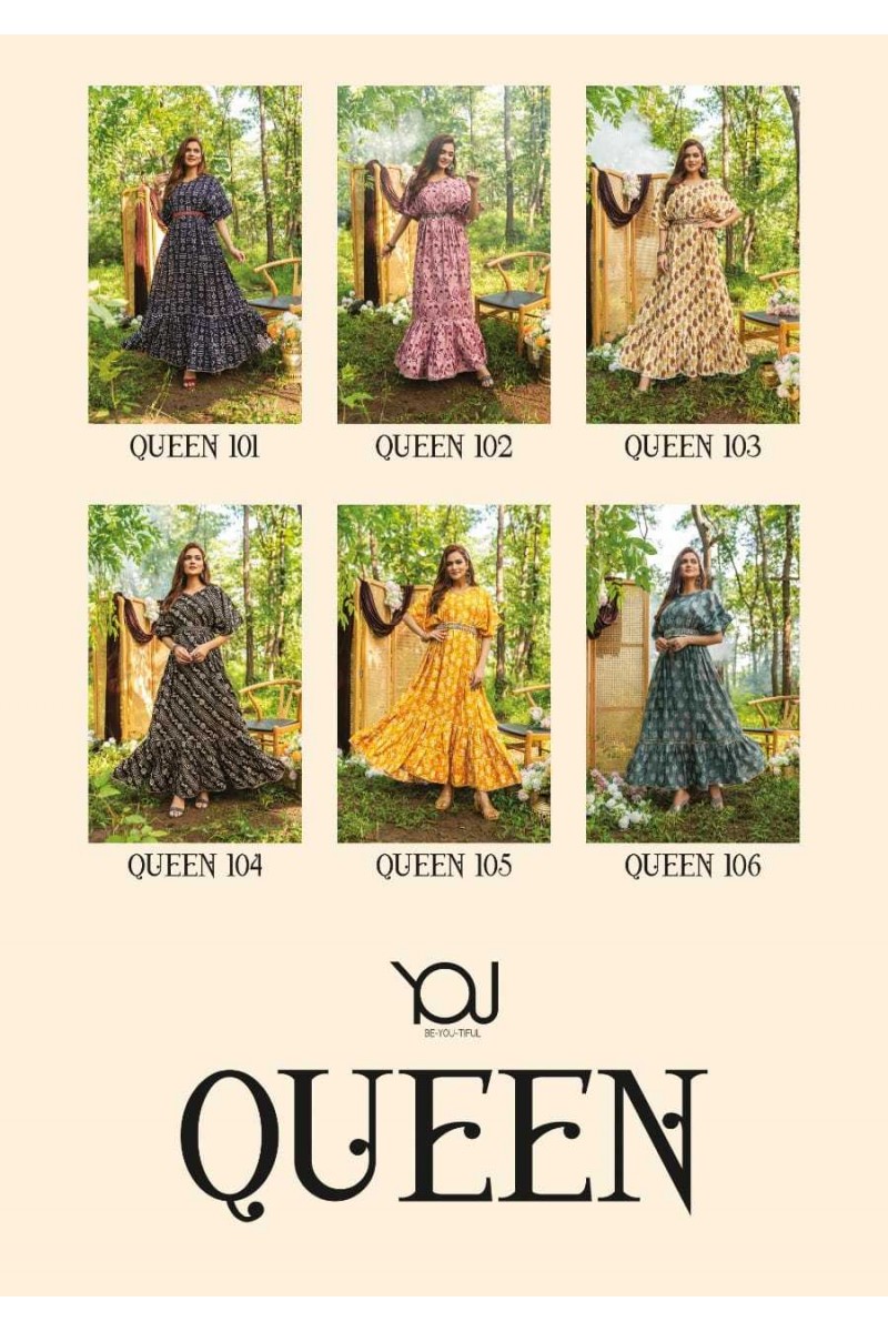 You(Wanna) Queen Casual Wear Handwork Belt Gown Catalogue Set
