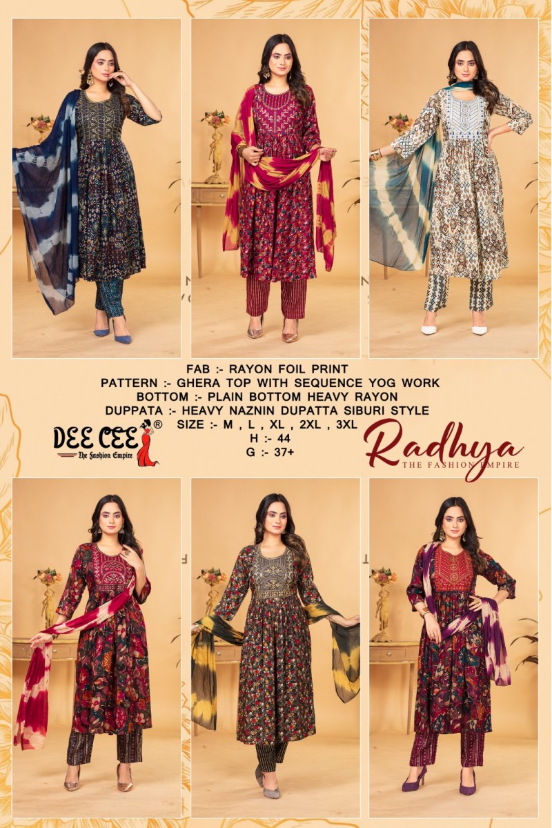 Dee Cee Radhya  Foil Print Designer Rayon Kurtis Catalogue Wholesale