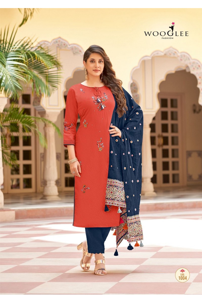 Wooglee Fashion Raksha Viscose With Handwork Designer Kurtis Wholesaler