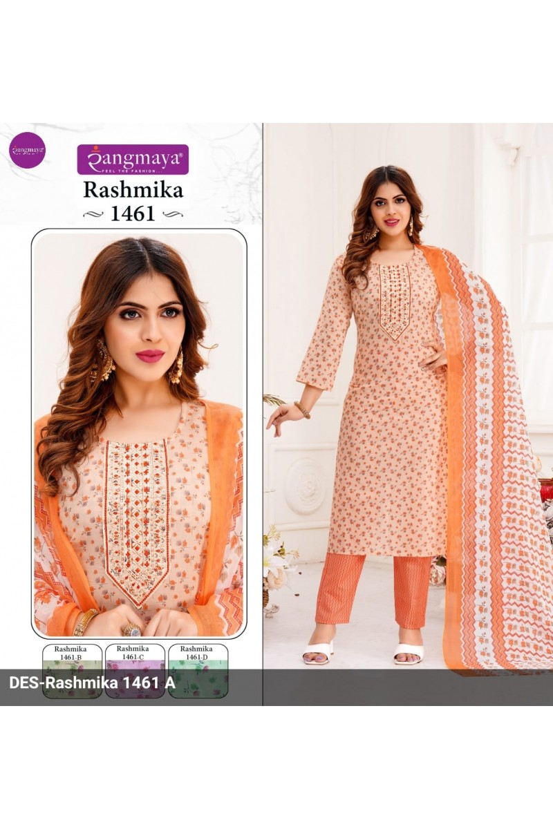 Rangmaya Rashmika-1461 Casual Wear Cotton Kurti Pant Dupatta Pair Designs