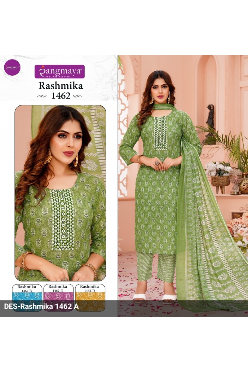 Rangmaya Rashmika-1462 Casual Wear Cotton Kurti Pant Dupatta Pair Designs