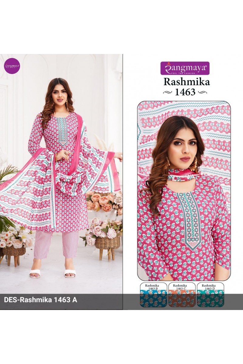 Rangmaya Rashmika-1463 Casual Wear Cotton Kurti Pant Dupatta Pair Designs