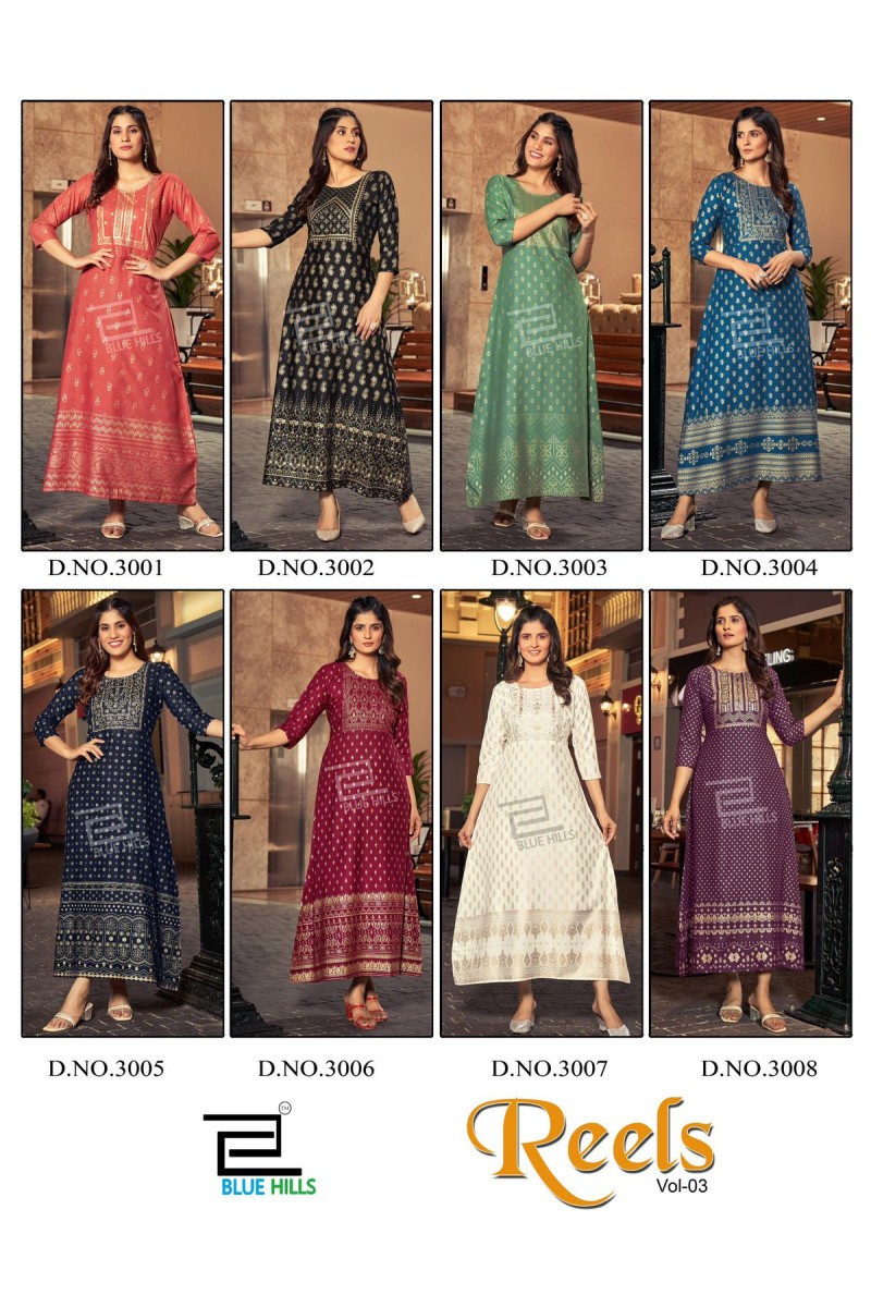 Blue Hills Reels Vol-3 Women's Wear Rayon Printed New Designs Kurtis