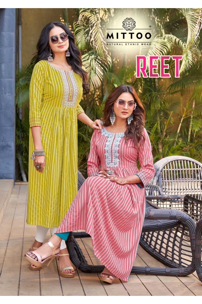 Mittoo Reet Designer Straight Indian Wear Rayon Kurti Catalogue Set