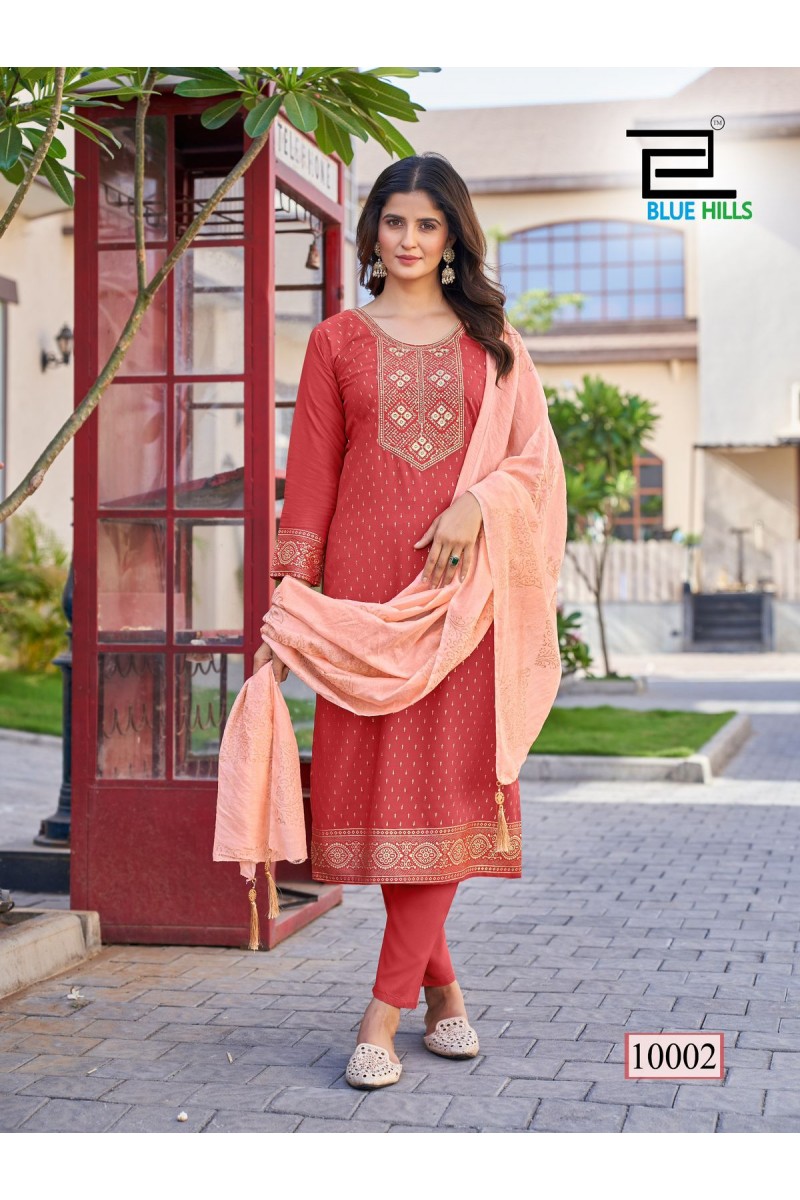Blue Hills Royal Touch Vol-10 Rayon Kurtis With Pant And Dupatta Collection