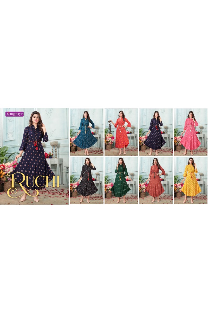 Rangmaya Ruchi Rayon Printed Wholesale Women's Wear Kurtis Designs