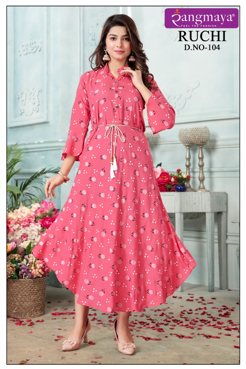 Rangmaya Ruchi Rayon Printed Wholesale Women's Wear Kurtis Designs