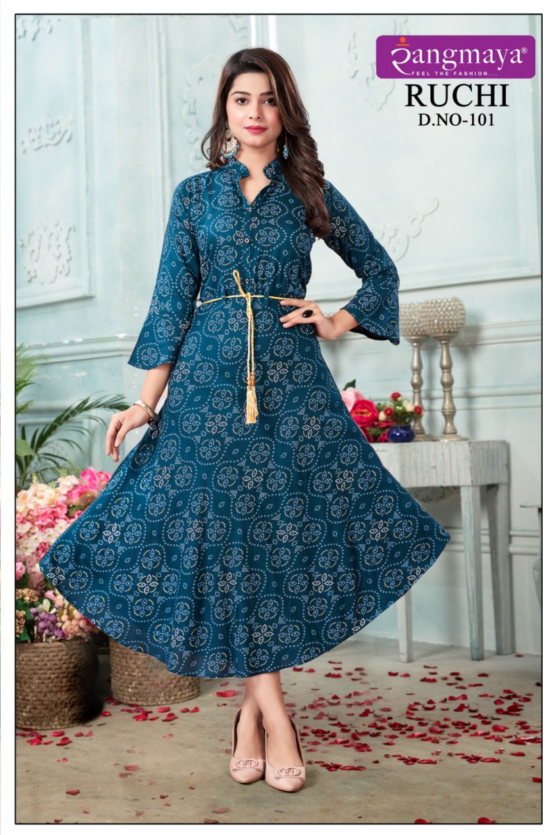 Rangmaya Ruchi Rayon Printed Wholesale Women's Wear Kurtis Designs