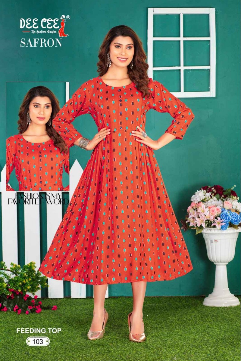 Dee Cee Safron Rayon Ready Made Long Kurti Collection Wholesale Dealer