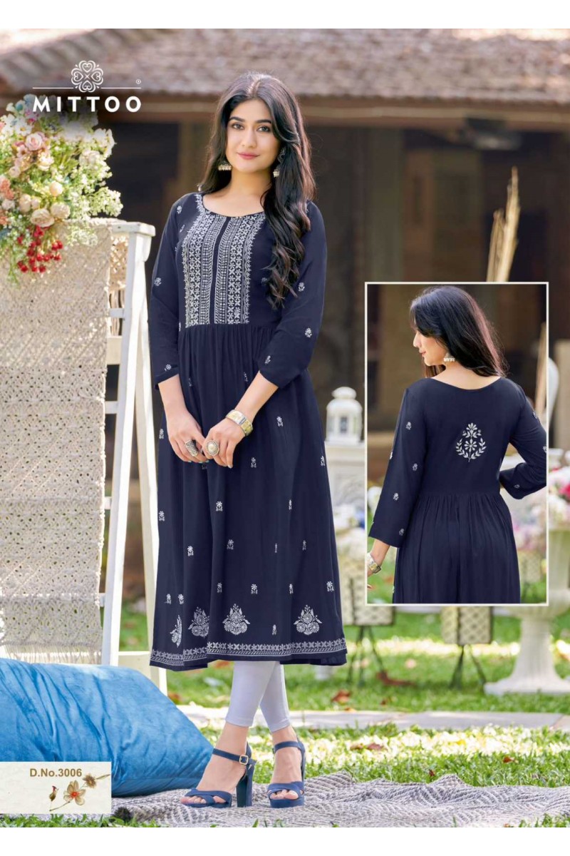 Mittoo Satrangi Straight Cotton Thread Work Kurti Catalogue Set Supplier