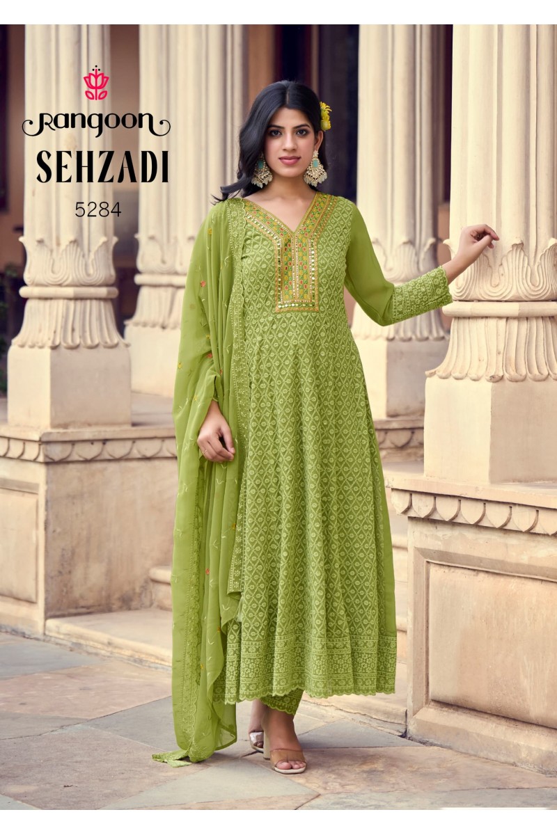 Rangoon Sehzadi Georgette With Embroidery Work Wholesale Kurtis