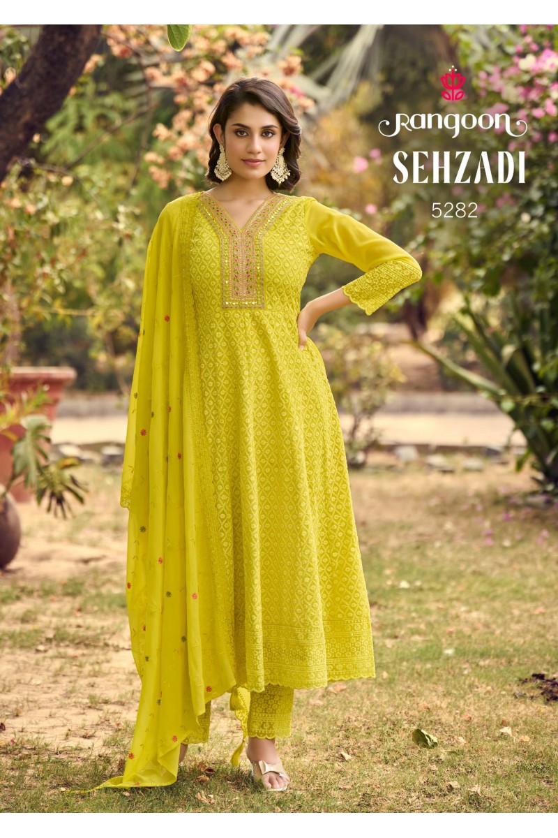 Rangoon Sehzadi Georgette With Embroidery Work Wholesale Kurtis