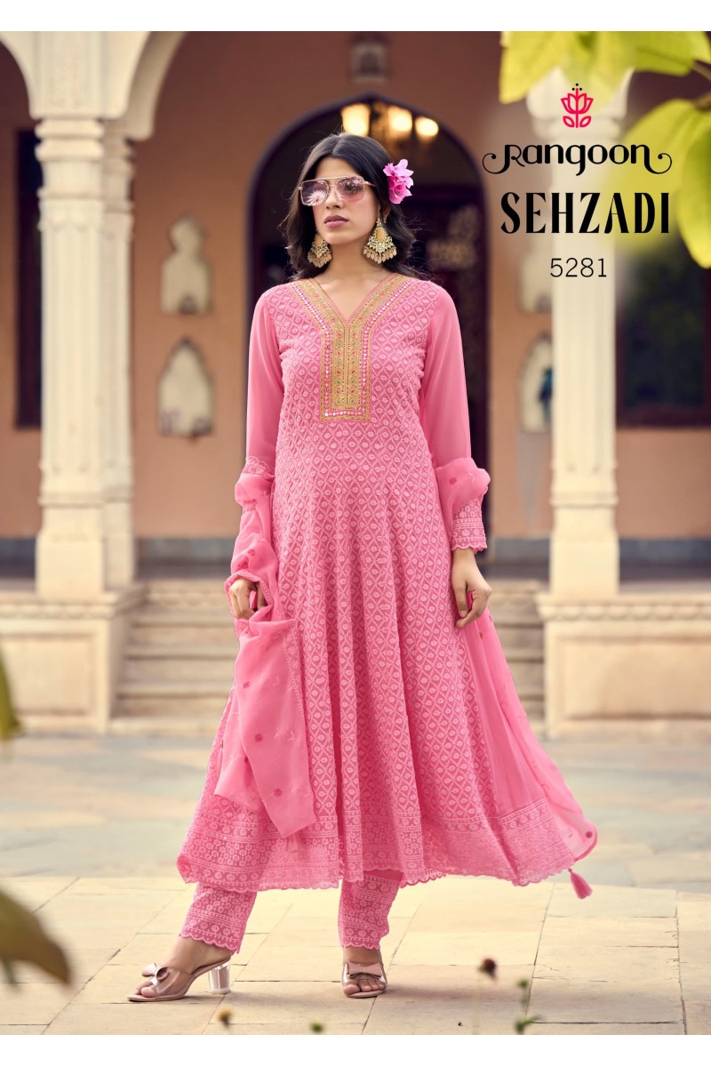 Rangoon Sehzadi Georgette With Embroidery Work Wholesale Kurtis