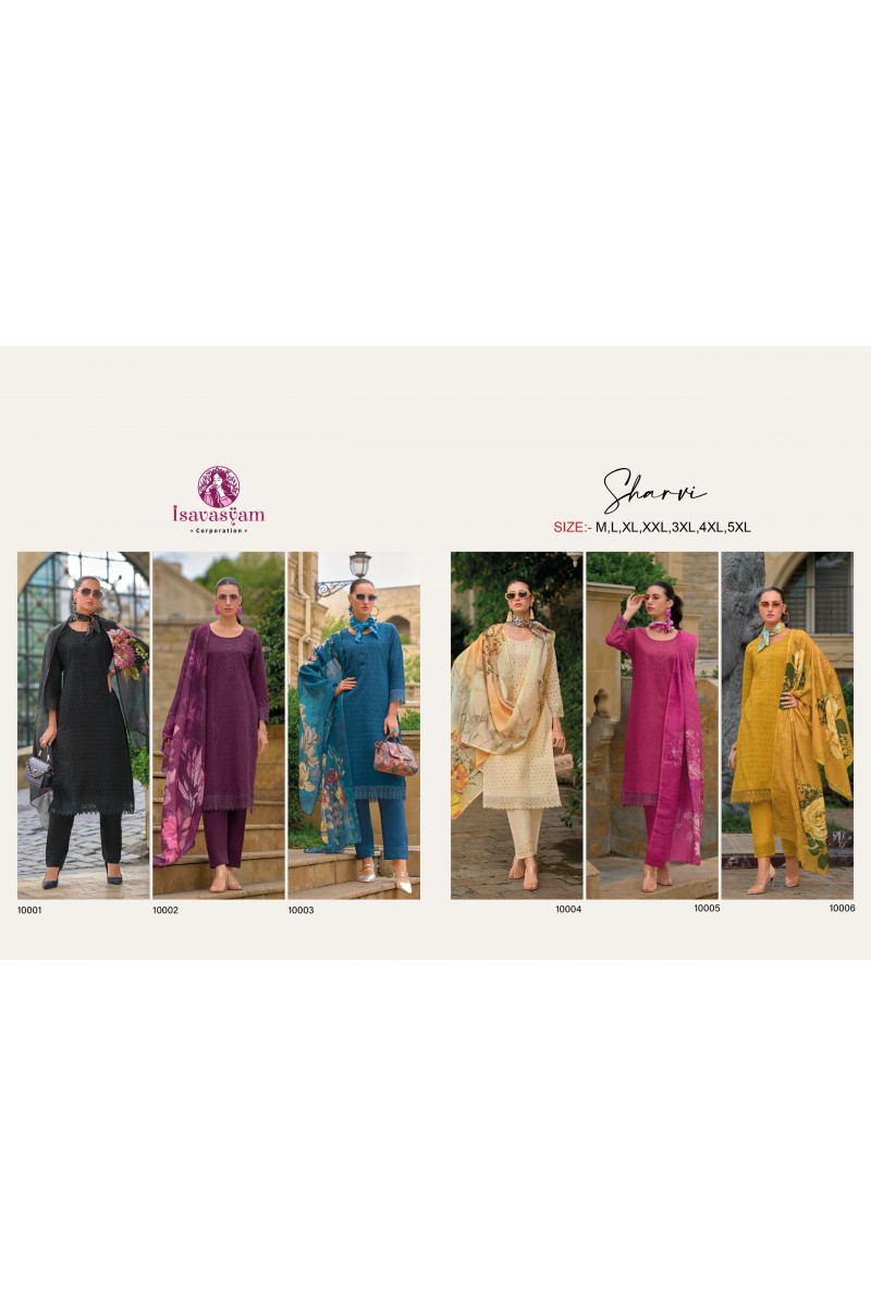 Isavasyam Sharvi Cambric Cotton Chikan Work Fabric Kurti Pant Dupatta Set