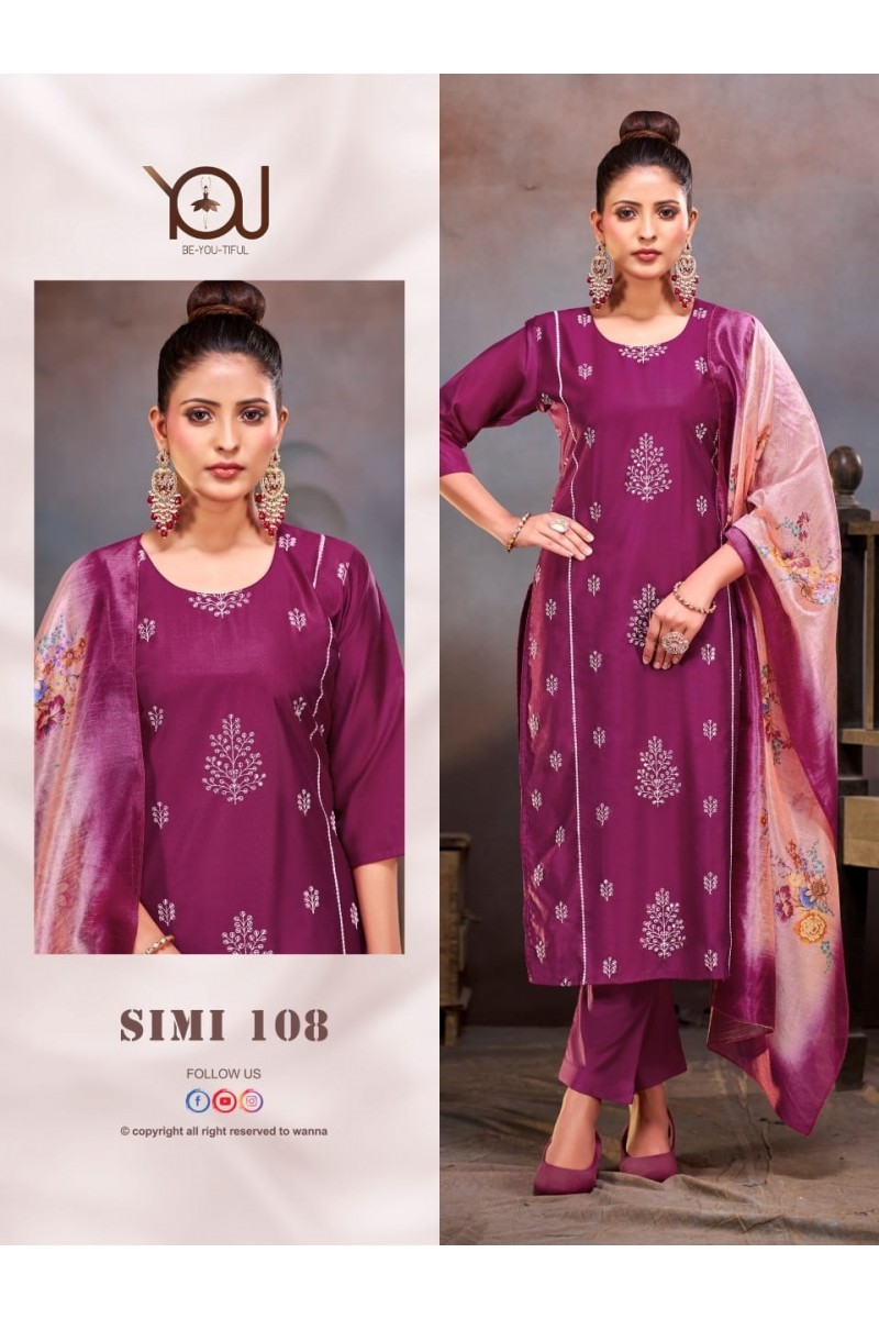 You(Wanna) Simi-108 Chanderi Designer Readymade Ladies Wear Kurtis