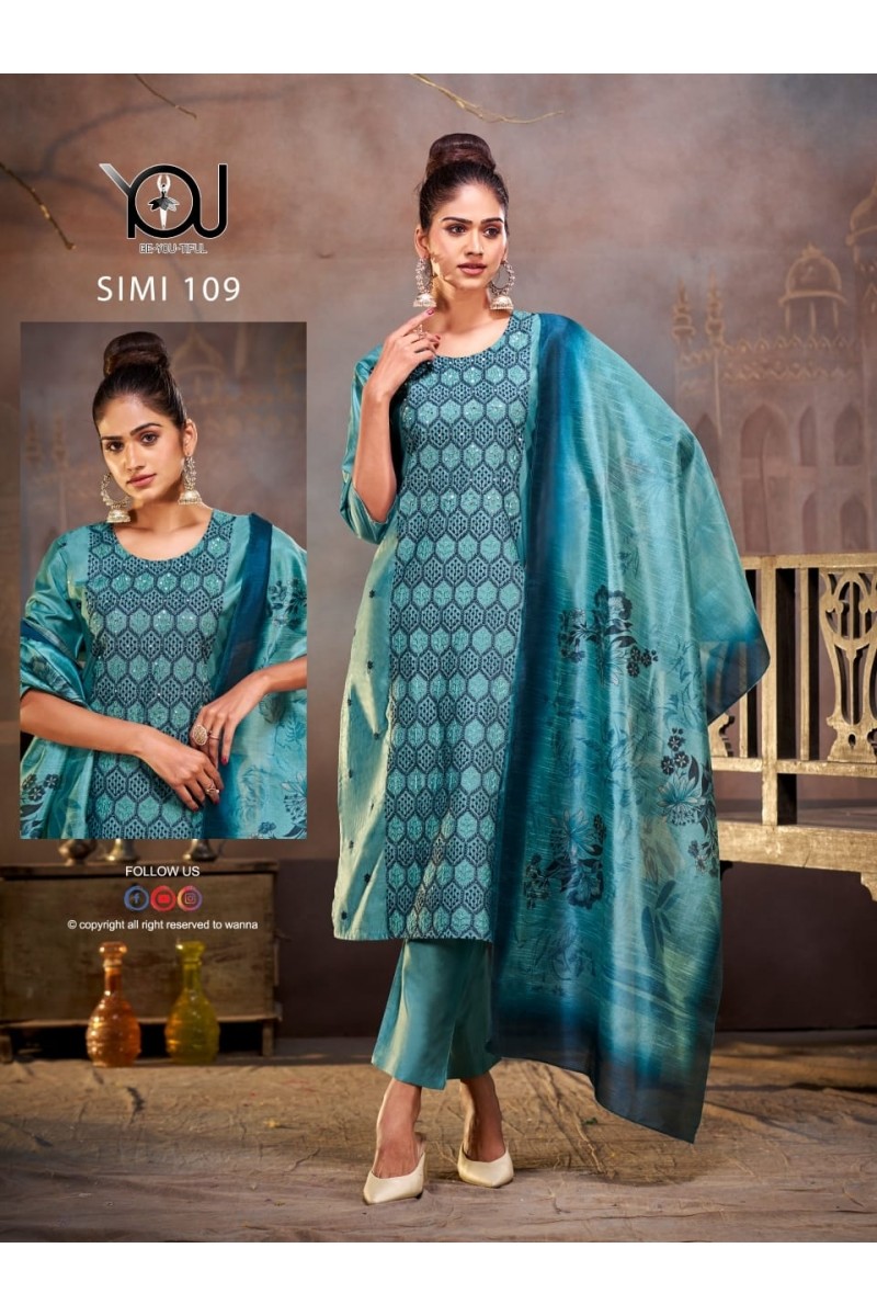 You(Wanna) Simi-109 Chanderi Designer Readymade Ladies Wear Kurtis