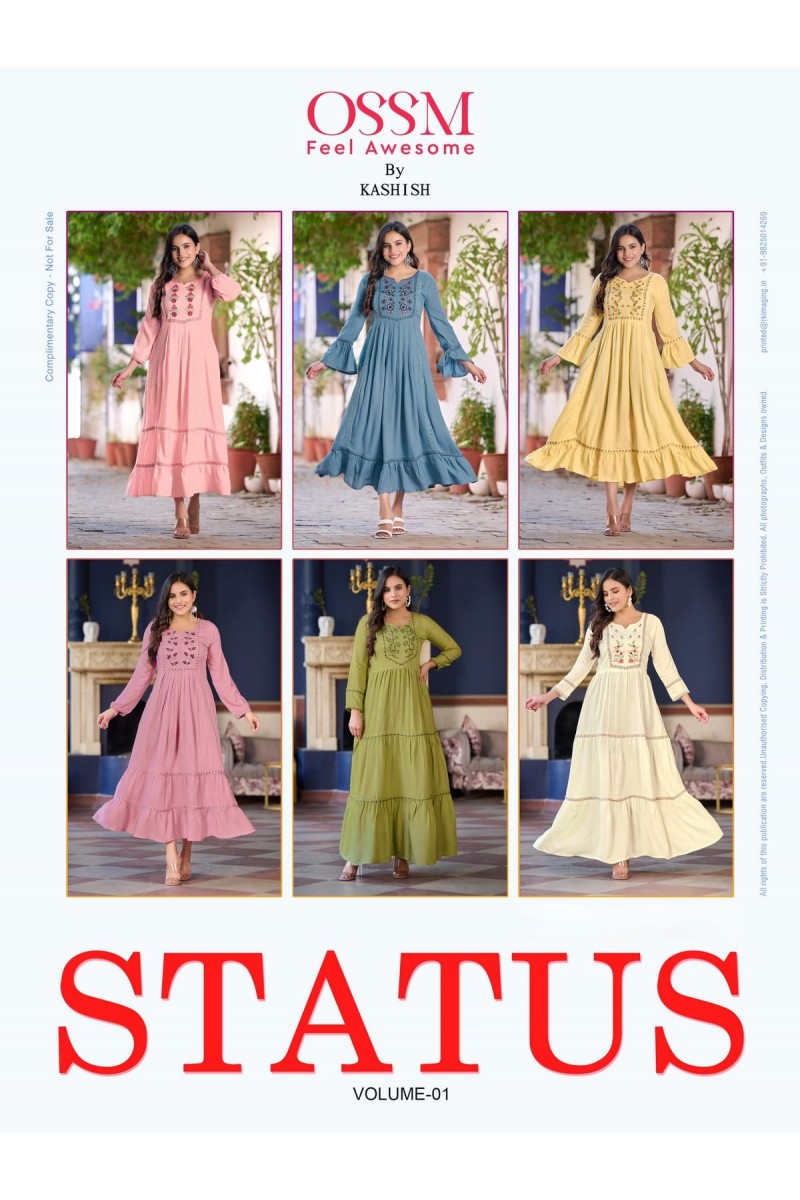 Ossm Status Party Wear Heavy Long Gowns Catalogue Set