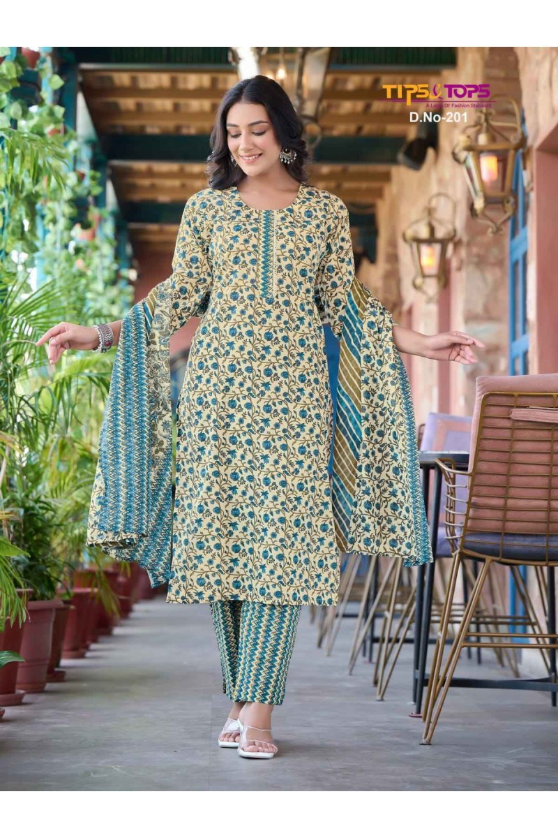 Tips & Tops Summer Fashion Cotton Kurti Pant With Dupatta Collection