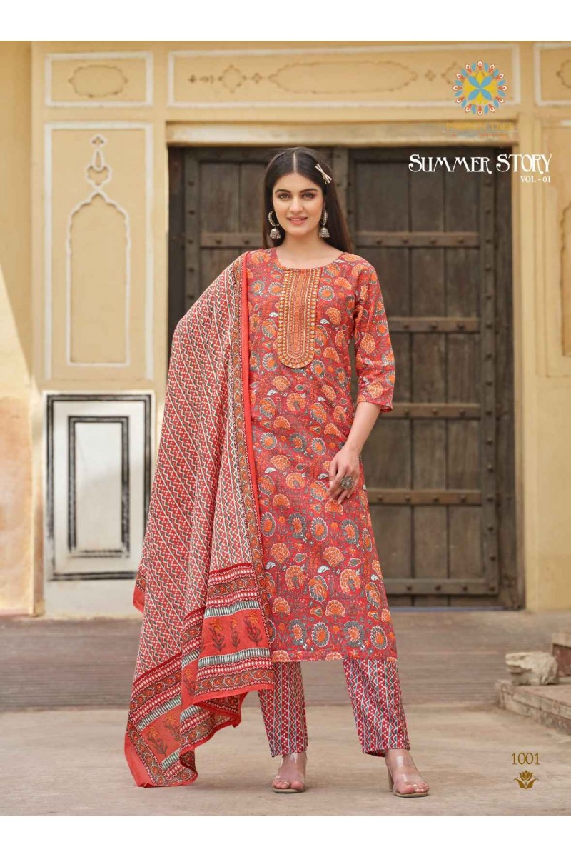Passion Tree Summer Story Vol-1 Cotton Kurti with Pant and Dupatta Set