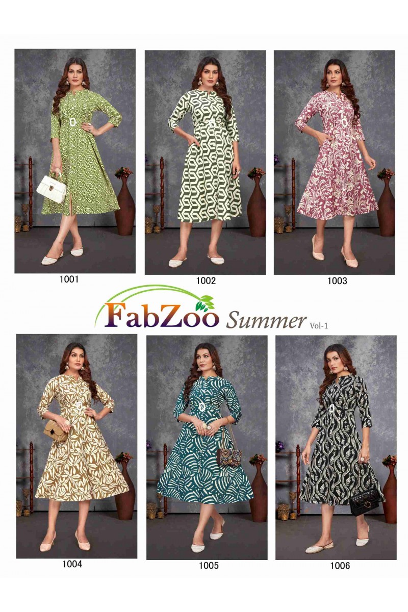 Fabzoo Summer Vol-1 Wholesale Rayon Frock Style Ladies Kurti Catalogues