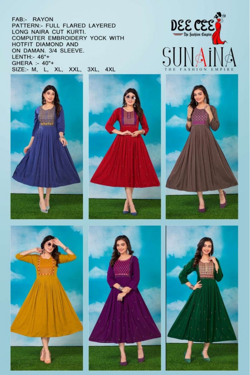 Dee Cee Sunaina Anarkali Style Latest Rayon Kurtis Catalogue Set