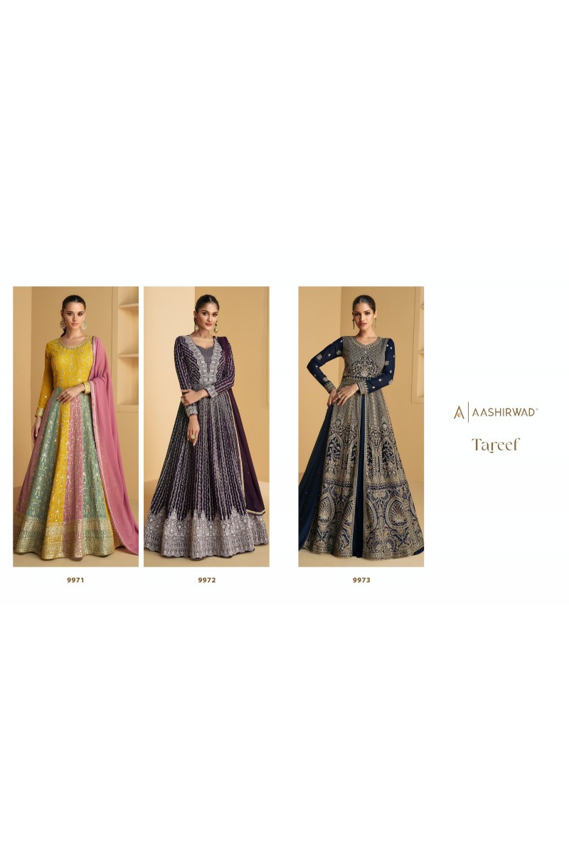 Aashirwad Creation Tareef Georgette Party Wear Heavy Long Gowns