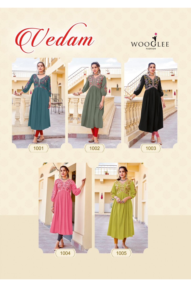 Wooglee Fashion Vedam Embroidery Kurti Pant With Dupatta Wholesaler