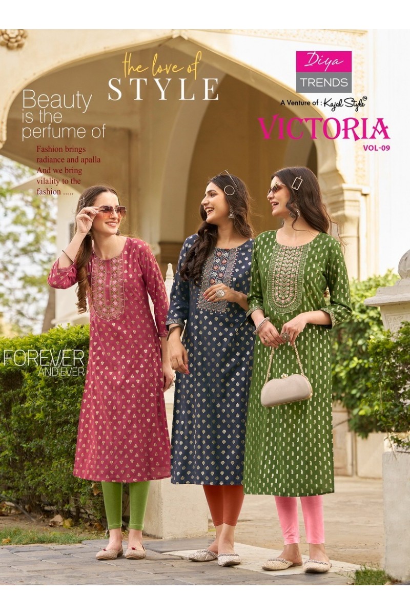 Diya Trends Victoria Vol-9 Designer Fancy Rayon Kurti Set Wholesaler