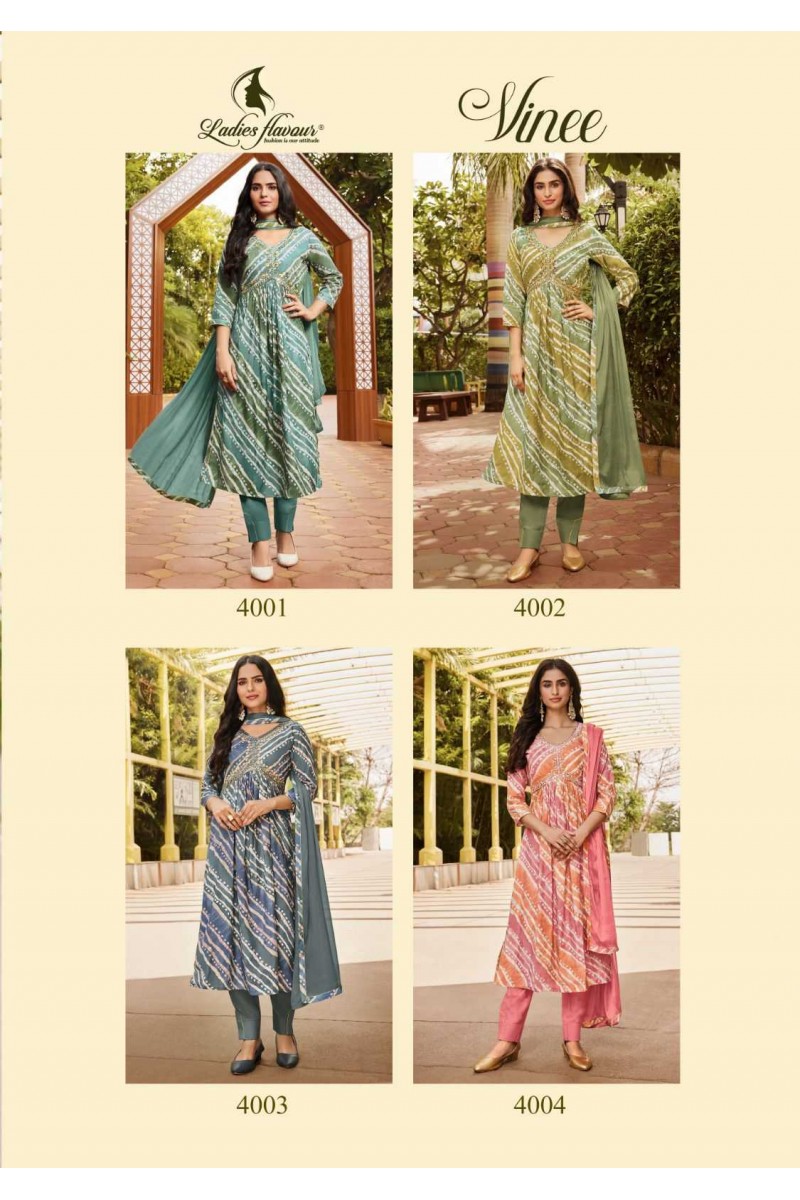Ladies Flavour Vinee Embroidery Work Kurti Catalogue Set Manufacturer