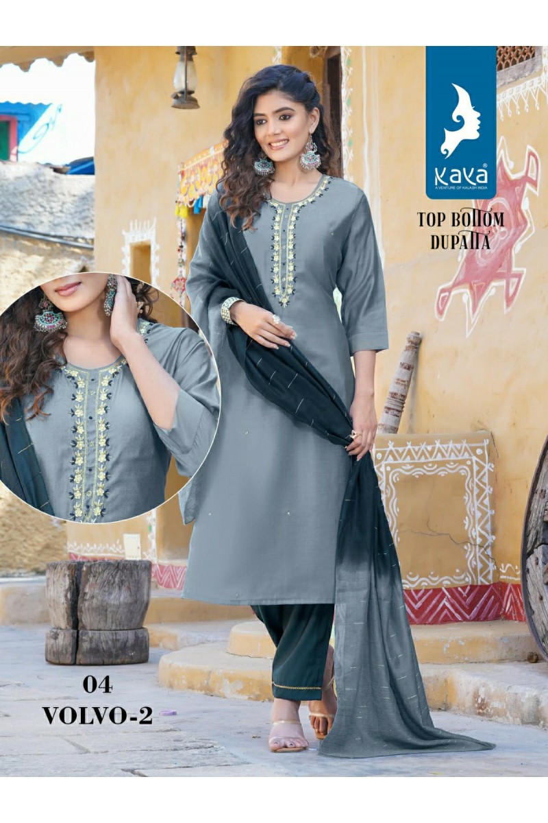 Kaya Volvo Vol-2 Roman Silk Designer Top Bottom With Dupatta Catalogue