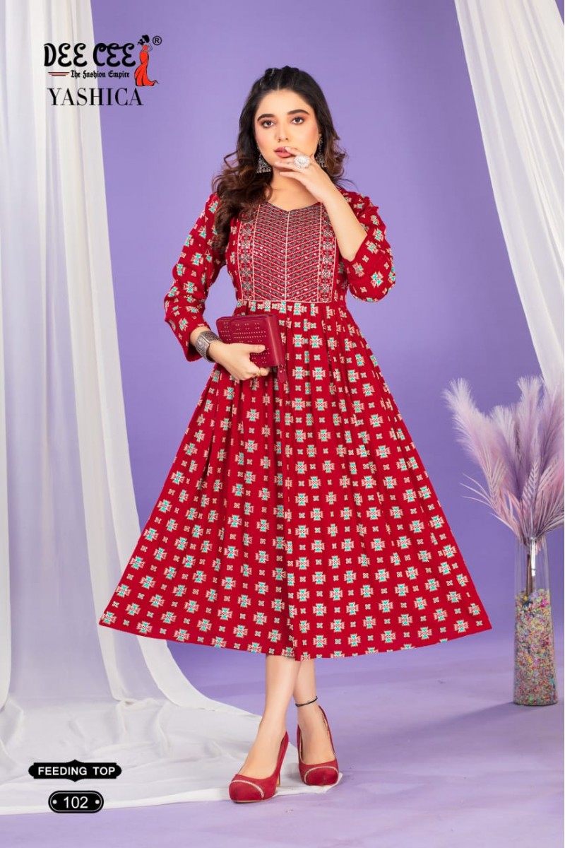 Dee Cee Yashika Wholesale Ladies Wear Rayon Printed Latest Kurtis Designs