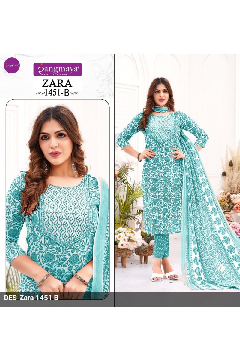 Rangmaya Zara-1451-B Designer Cotton Kurti Pant With Dupatta Combo Set