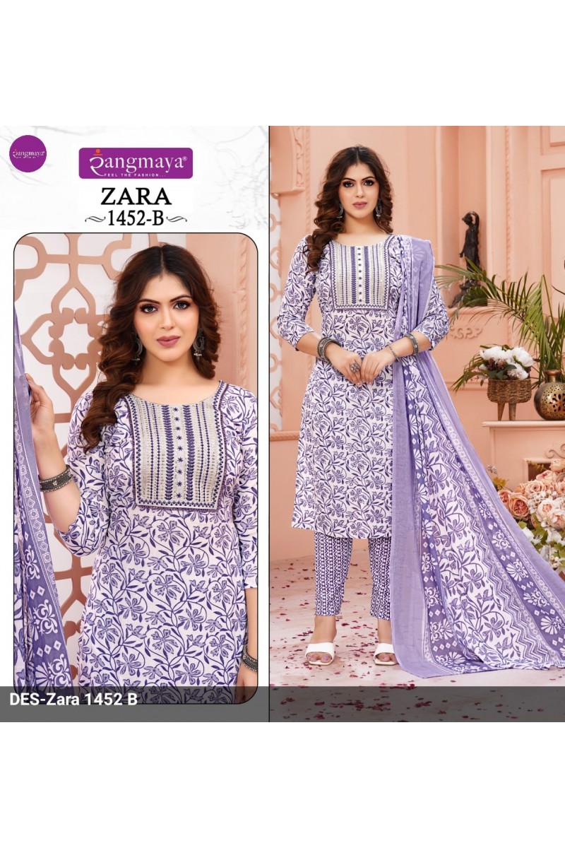 Rangmaya Zara-1452-B Designer Cotton Kurti Pant With Dupatta Combo Set