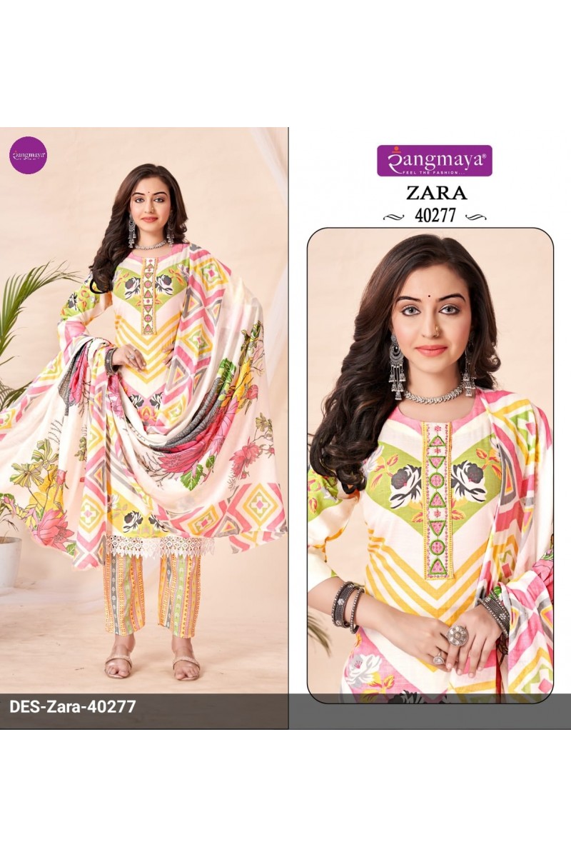 Rangmaya Zara-40277 Designer Cotton Kurti Pant With Dupatta Combo Set