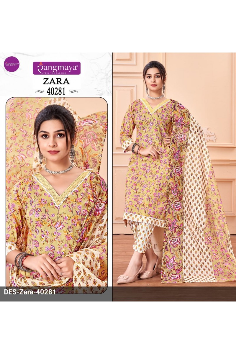 Rangmaya Zara-40281 Designer Cotton Kurti Pant With Dupatta Combo Set