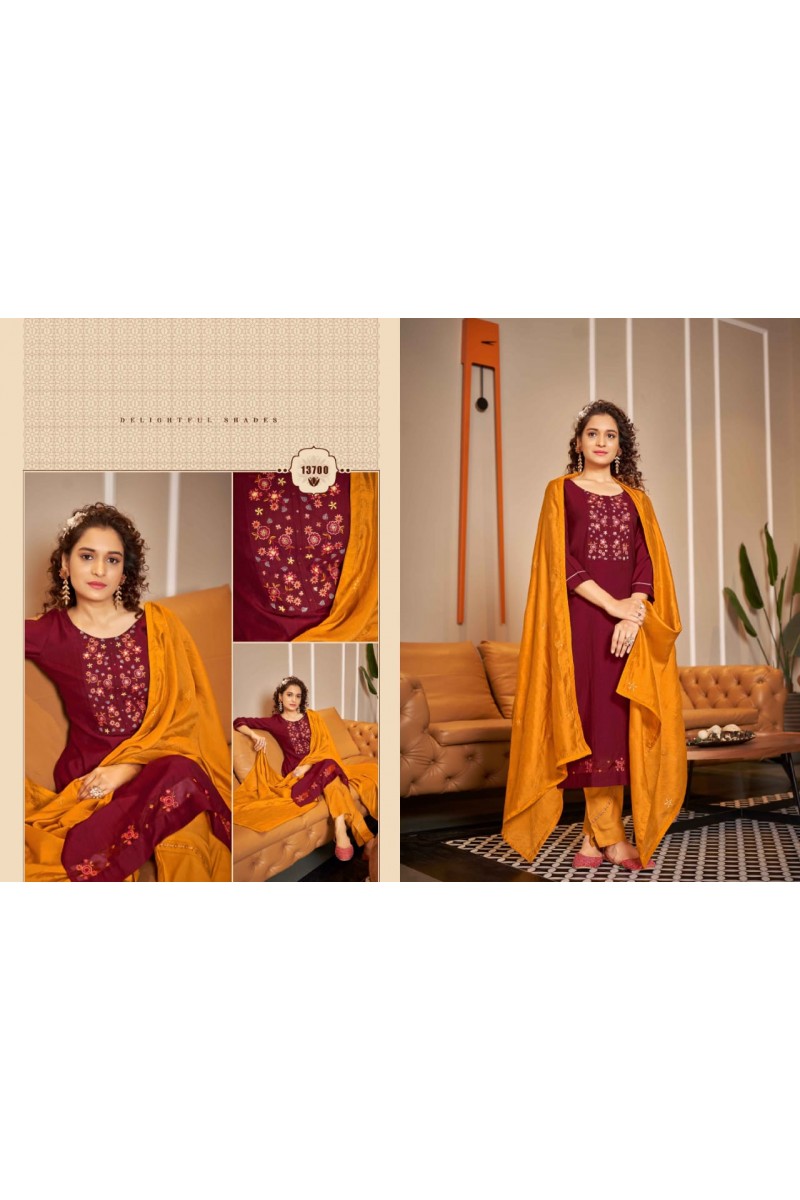 Kalaroop Zara Rayon Indian Wear Embroidery Work Kurti Catalogue Set