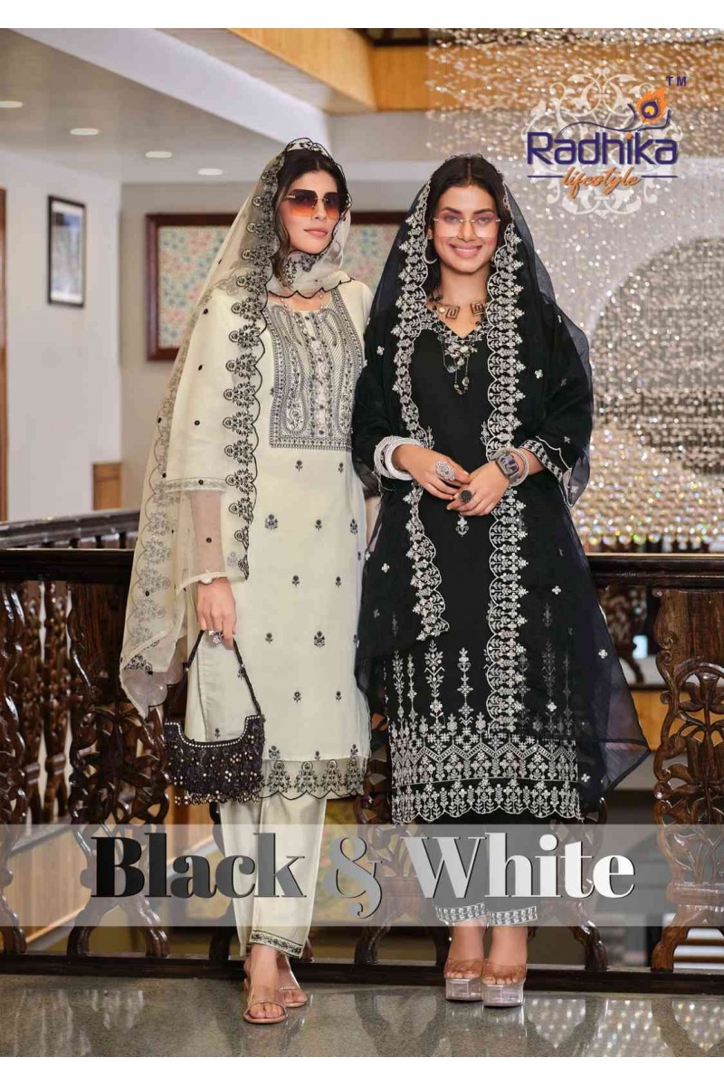 Radhika Lifestyle Black & White l Vol-1 Kurti Pant Dupatta Set Suppliers