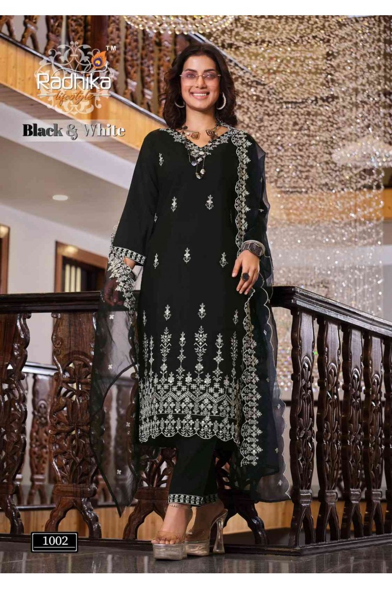 Radhika Lifestyle Black & White l Vol-1 Kurti Pant Dupatta Set Suppliers