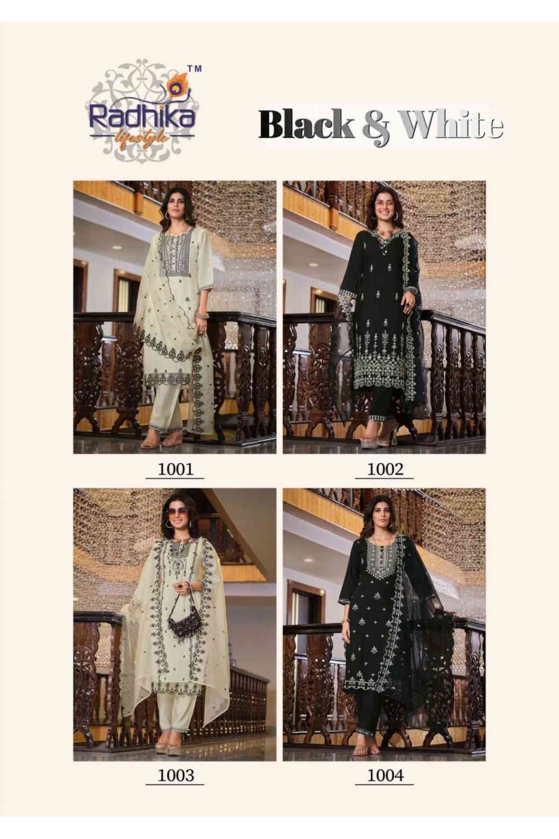 Radhika Lifestyle Black & White l Vol-1 Kurti Pant Dupatta Set Suppliers