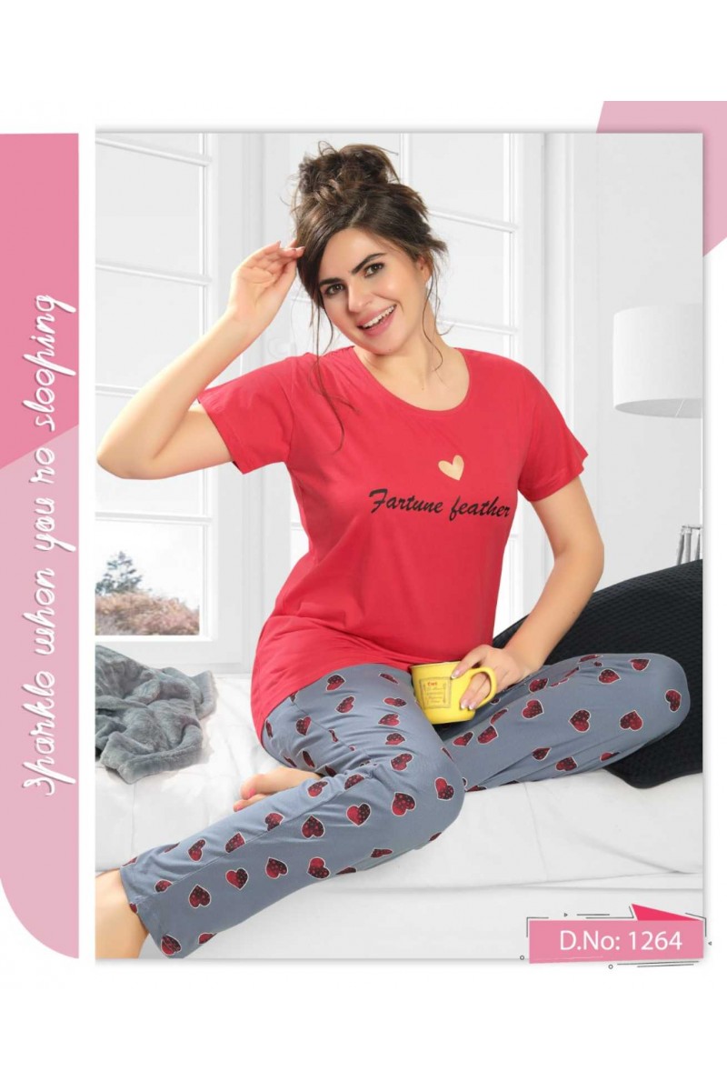 D.No-1264 Designer Classic Stripe Pattern Hosiery Pajama Combo Set