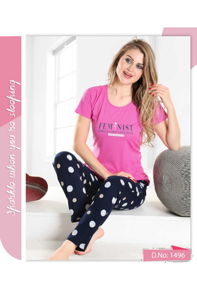 D.No-1496 Designer Classic Stripe Pattern Hosiery Pajama Combo Set