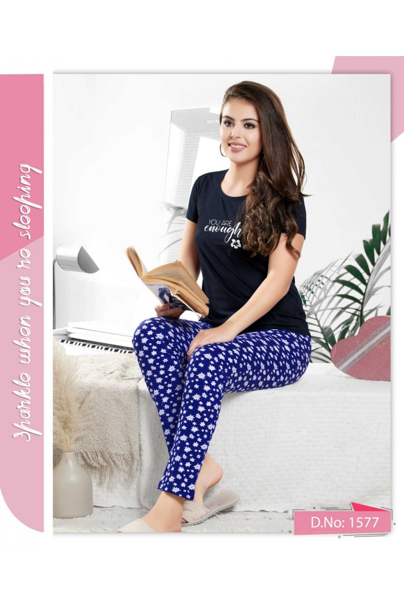 D.No-1577 Designer Classic Stripe Pattern Hosiery Pajama Combo Set