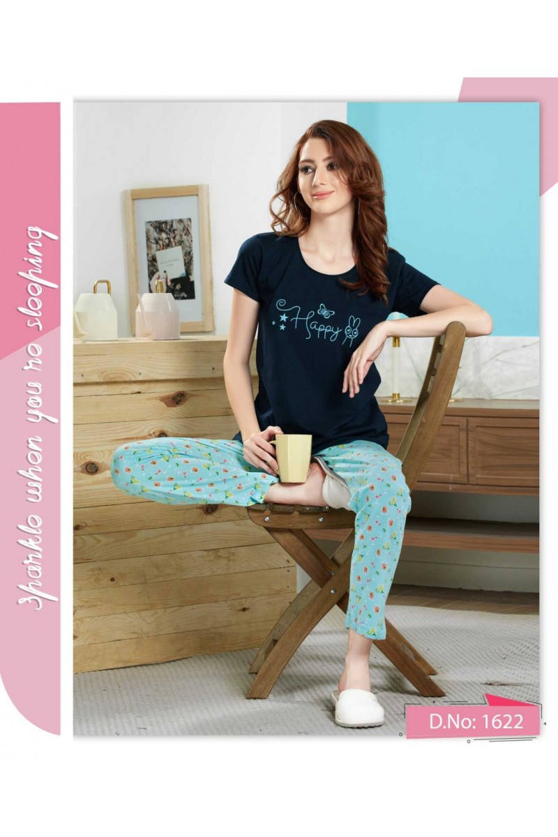 D.No-1622 Designer Classic Stripe Pattern Hosiery Pajama Combo Set