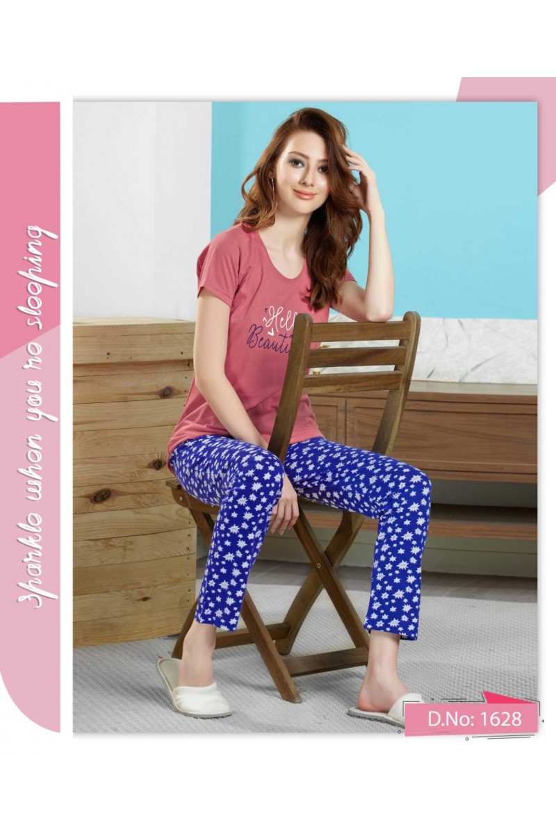 D.No-1628 Designer Classic Stripe Pattern Hosiery Pajama Combo Set