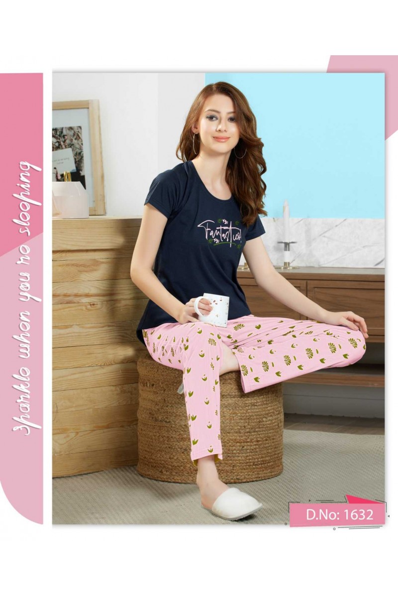 D.No-1632 Designer Classic Stripe Pattern Hosiery Pajama Combo Set